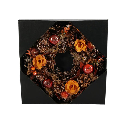 Autumn Wreath with Flowers  Apples and Cones (30cm)