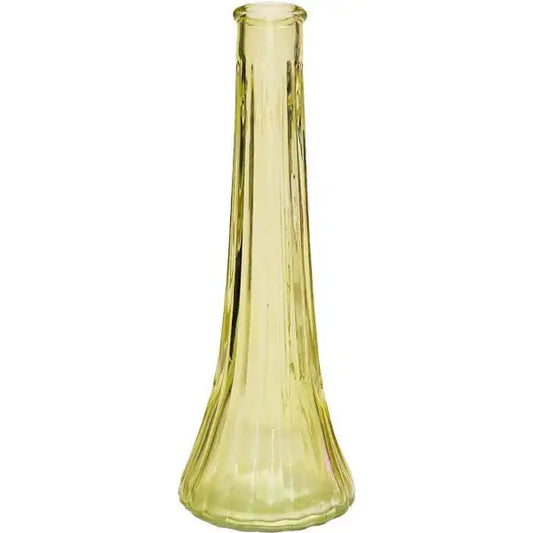 Yellow glass bud vase with ribbed texture, elegant home decor accent