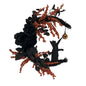 Halloween wreath with black roses, orange berries, black cat silhouette, and hanging gold ornament