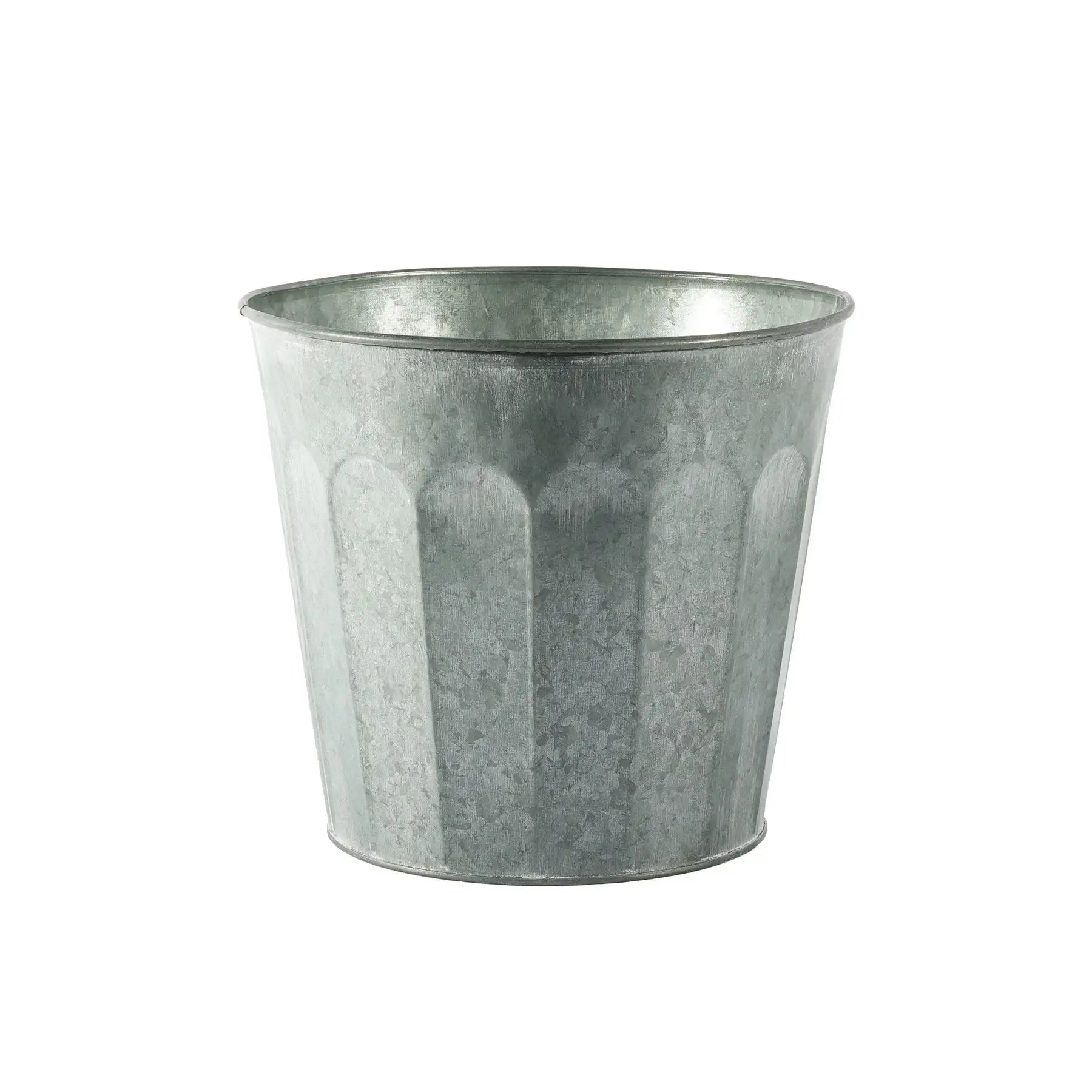 Galvanized metal decorative planter with embossed fluted design for home décor