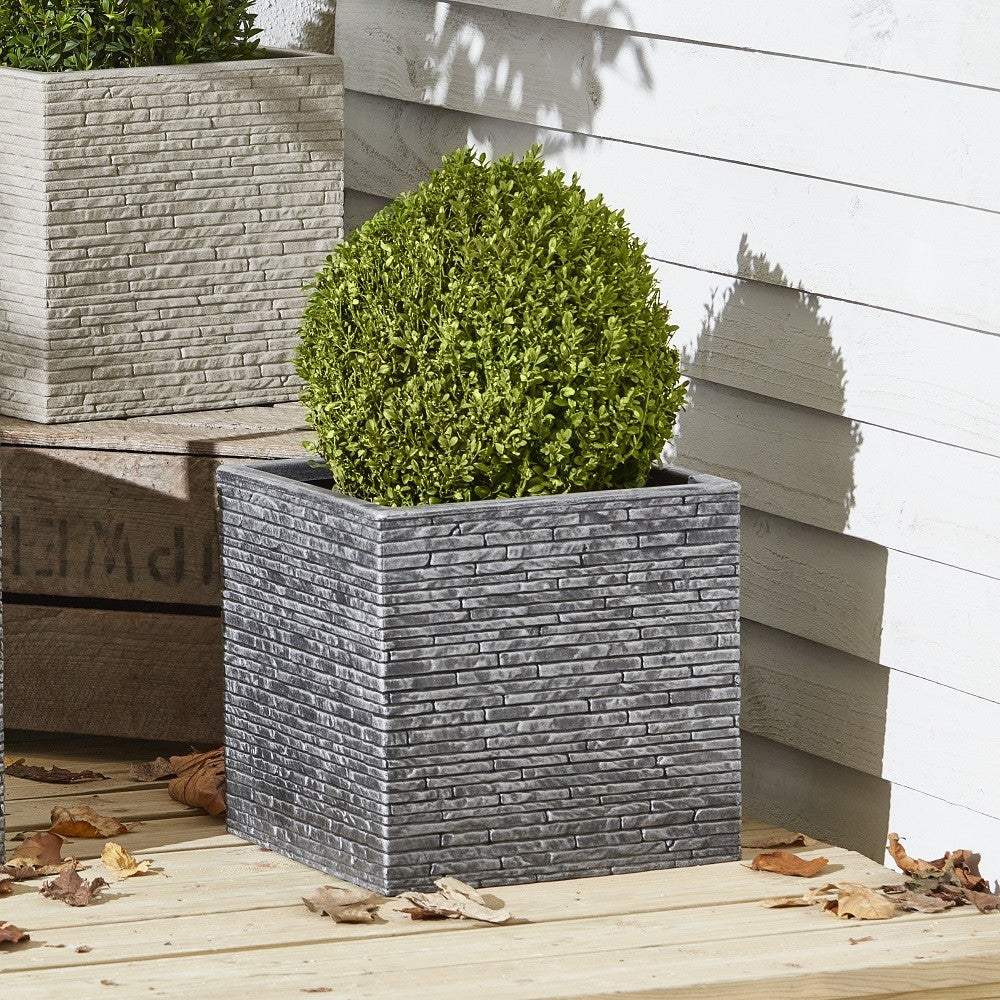 Pewter Square Slate Effect Planter (30cm)
