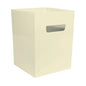 Beige square storage bin with silver handle for home organization