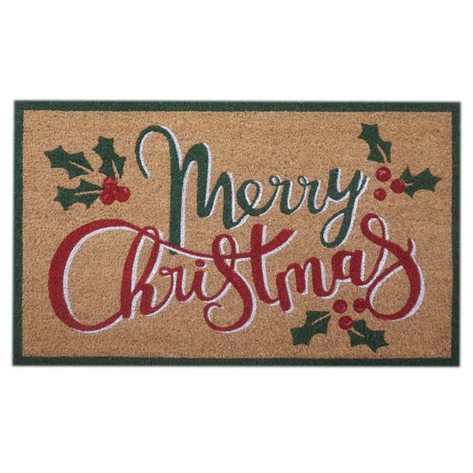 Merry Christmas with Holly Doormat (45x75cm)