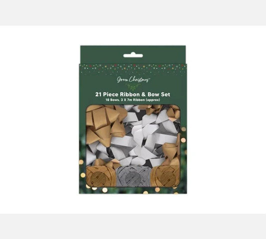 Gold &amp; Silver Kraft Ribbon Bow Set (Pack of 21)
