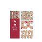 Christmas gift wrap set with festive Santa, penguin, and snowman designs on kraft paper.