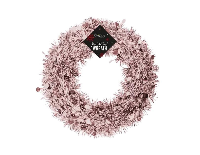 Rose Gold Tinsel Christmas Wreath (28cm)