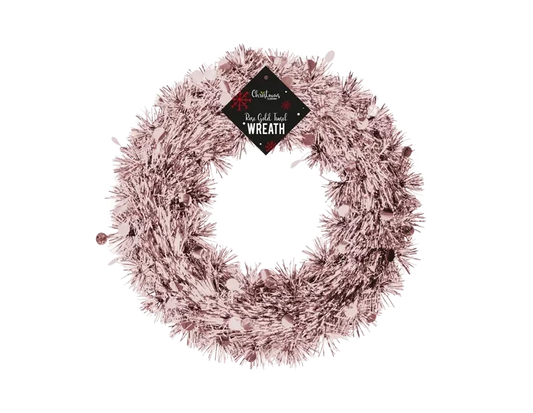 Rose Gold Tinsel Christmas Wreath (28cm)