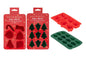Set of festive silicone molds in red and green for making Christmas-themed ice cubes or treats