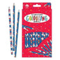 Christmas-themed colouring pencils set with snowman design in festive packaging