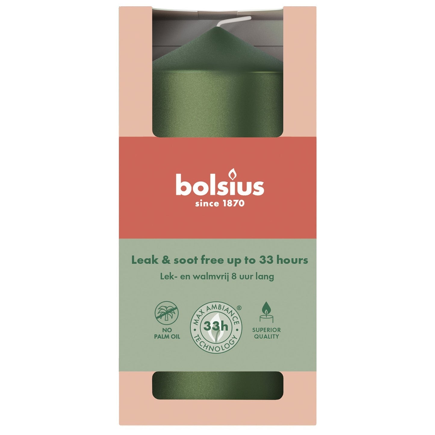 Metallic Green Bolsius Pillar Candle (120 x 58mm)