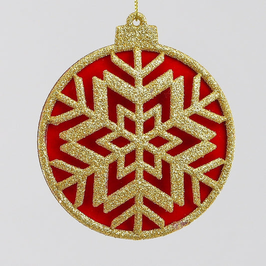 Discover the Gold Red Disk Snowflake Hanging Decoration (10cm) at Bristow Direct