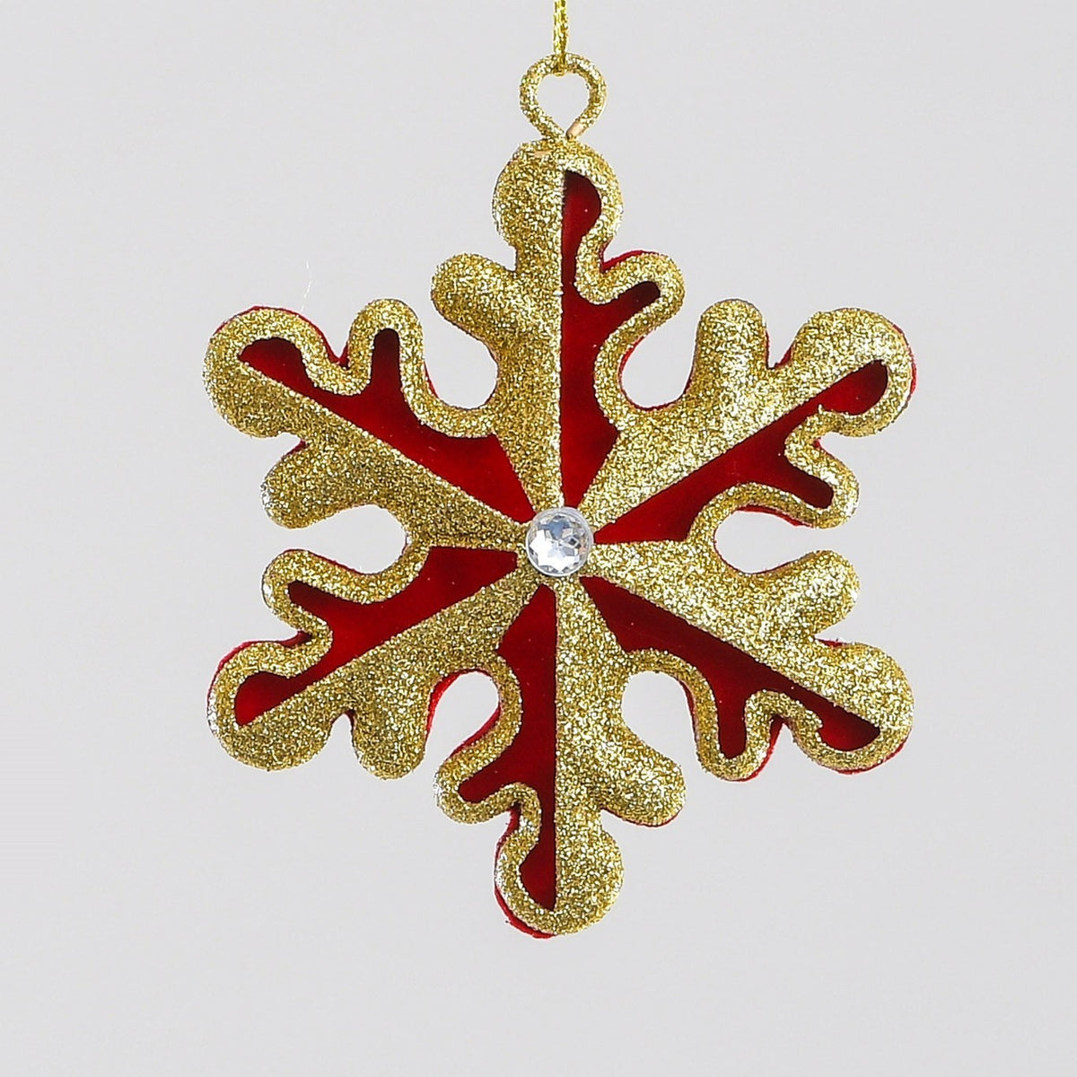 Discover the Red Gold Snowflake Hanging Decoration (10cm) at Bristow Direct