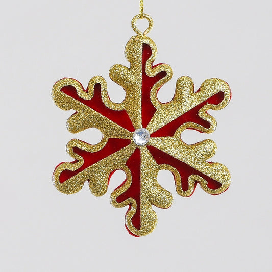 Discover the Red Gold Snowflake Hanging Decoration (10cm) at Bristow Direct