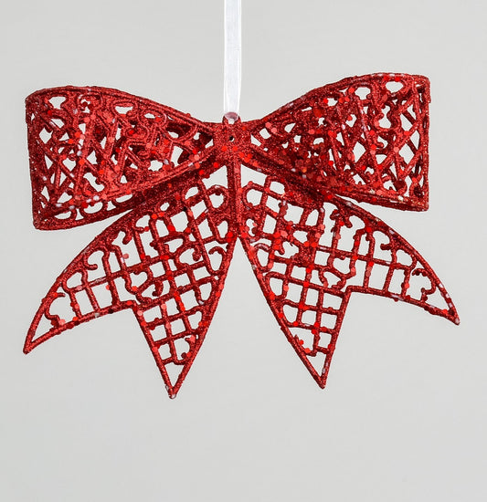 Discover the Red Glitter Bow Hanging Decoration (20cm) at Bristow Direct