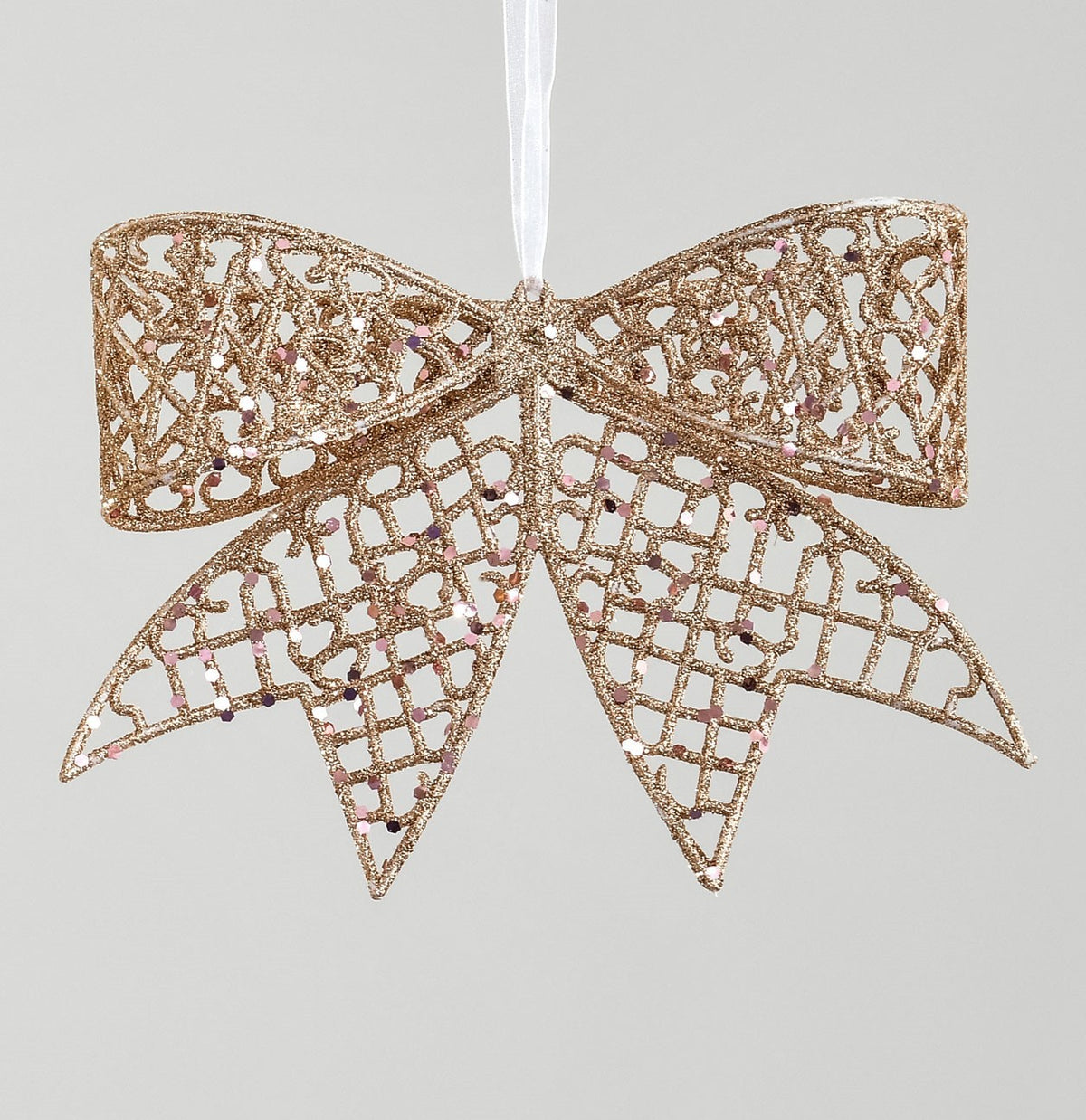 Discover the Rose Gold Glitter Bow Hanging Decoration (20cm) at Bristow Direct