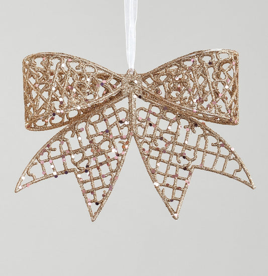 Discover the Rose Gold Glitter Bow Hanging Decoration (20cm) at Bristow Direct