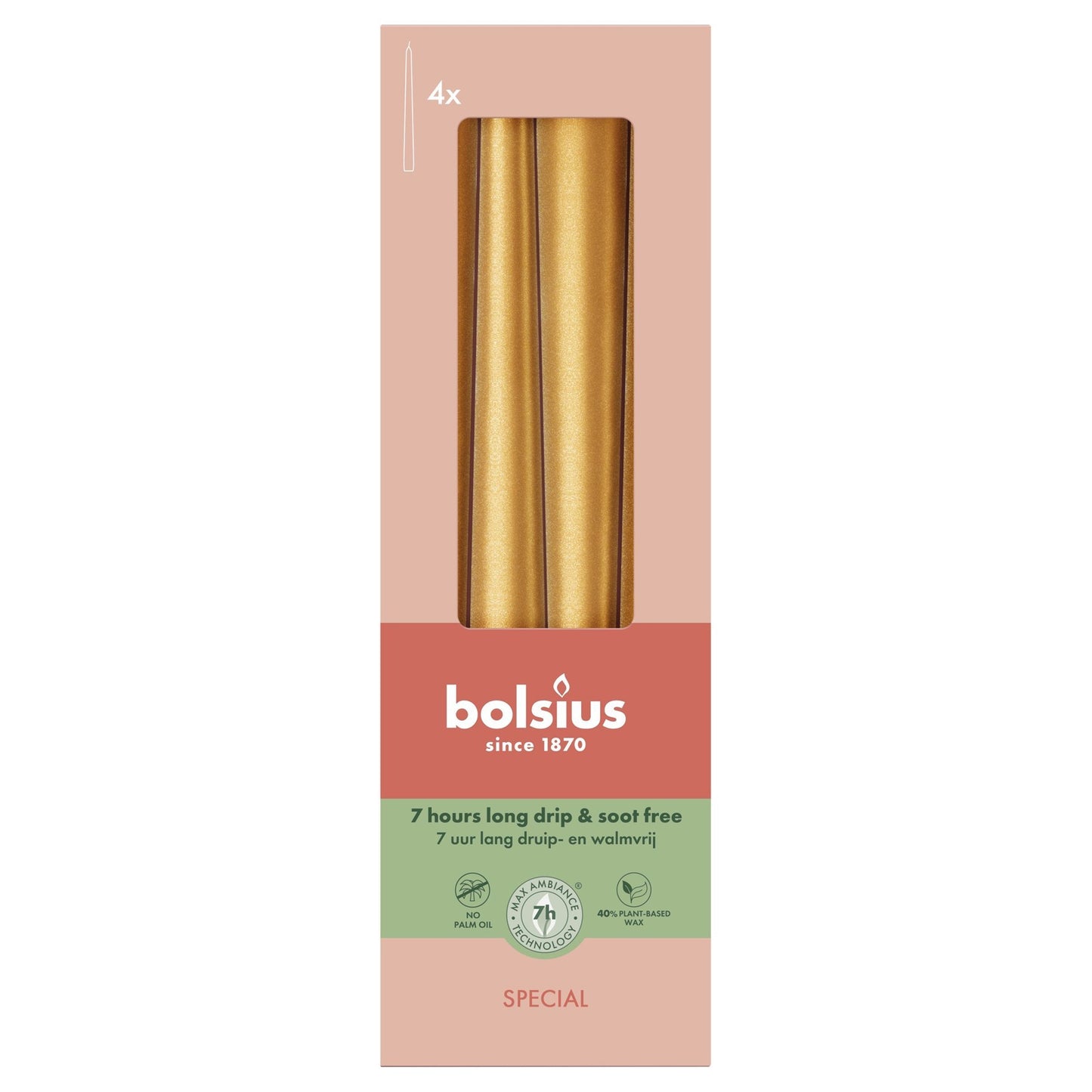 Discover the Metallic Gold Orange Bolsius Tapered Candles (245 x 24mm) at Bristow Direct