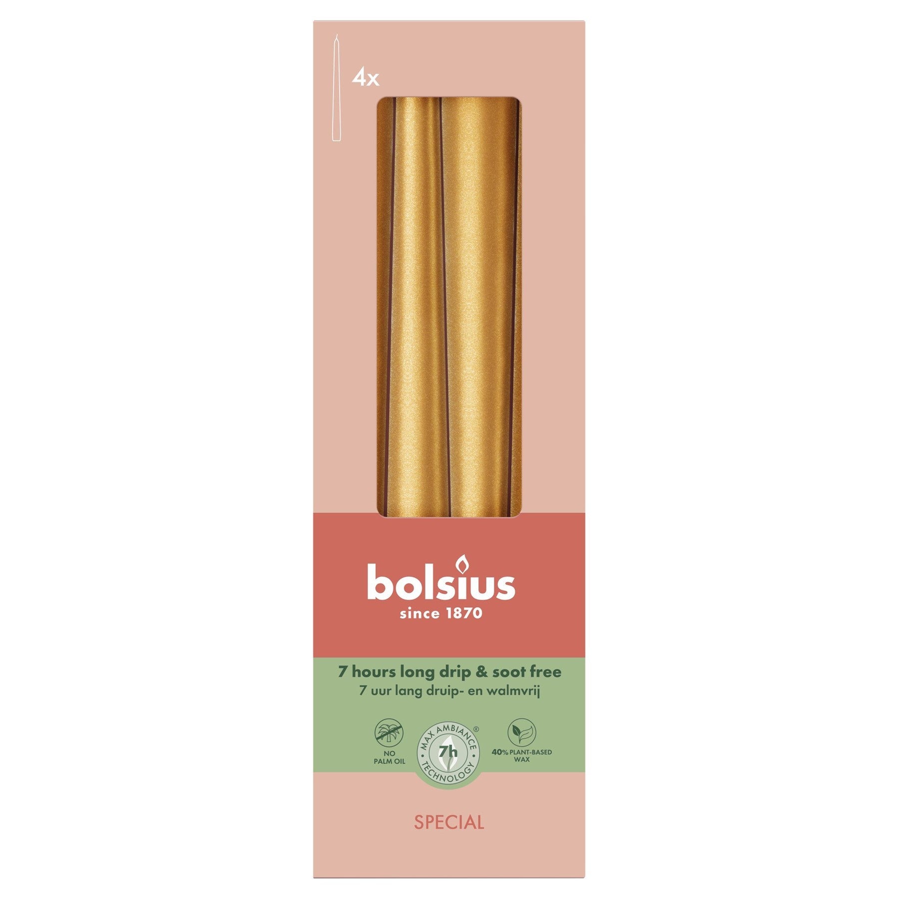Discover the Metallic Gold Orange Bolsius Tapered Candles (245 x 24mm) at Bristow Direct