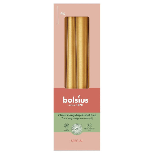 Metallic Gold Orange Bolsius Tapered Candles (245 x 24mm)