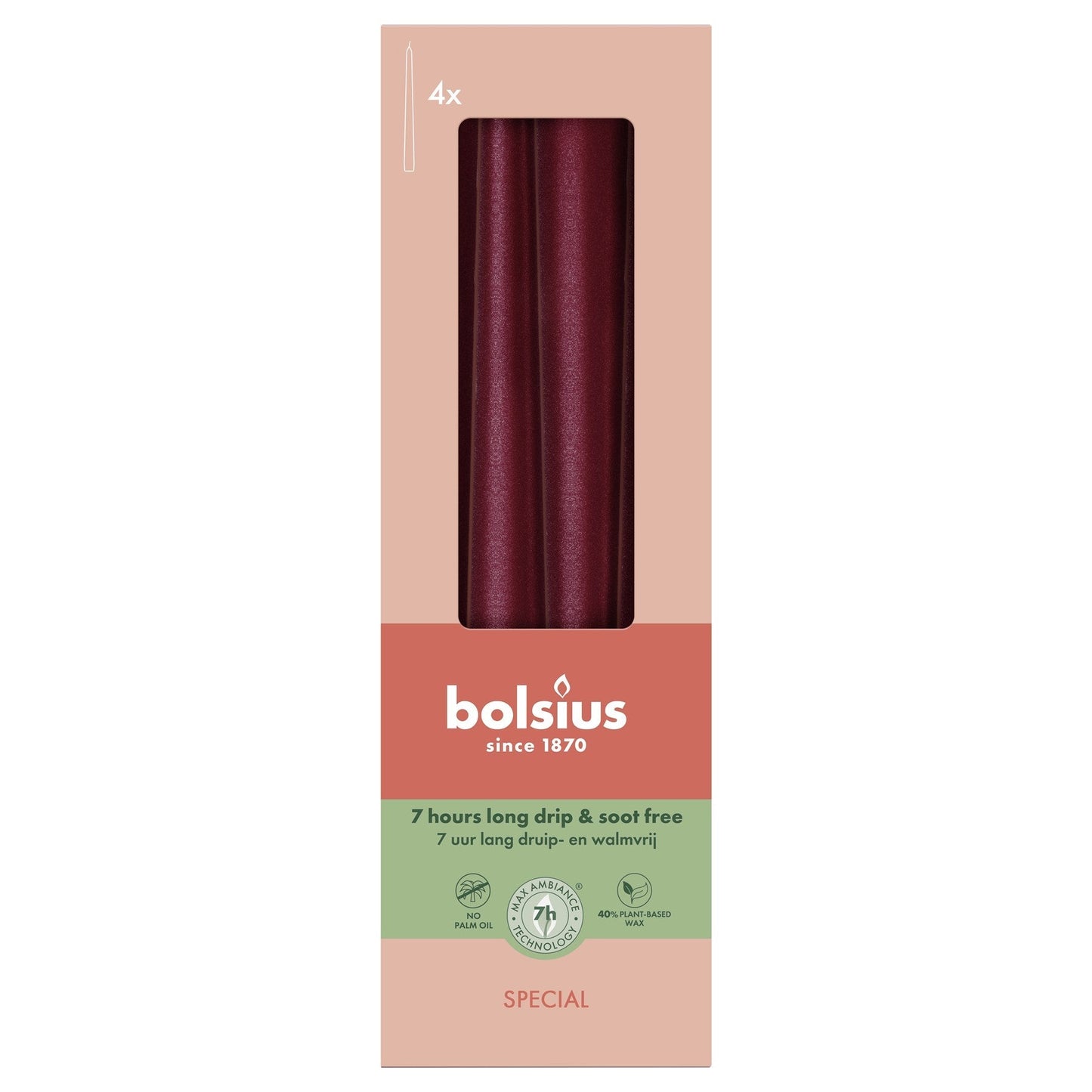 Metallic Red Bolsius Tapered Candles (245 x 24mm)