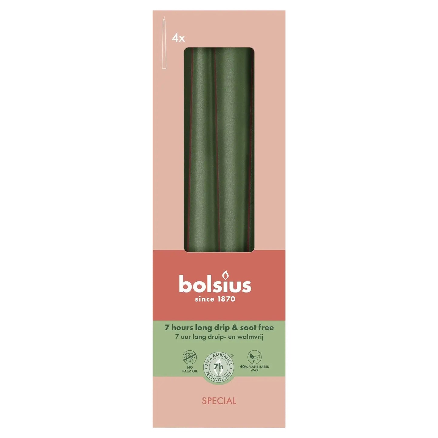 Metallic Green Bolsius Tapered Candles (245 x 24mm)