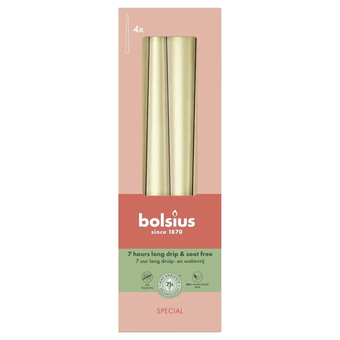 Bolsius Tapered Candles White Silver (245 x 24mm)