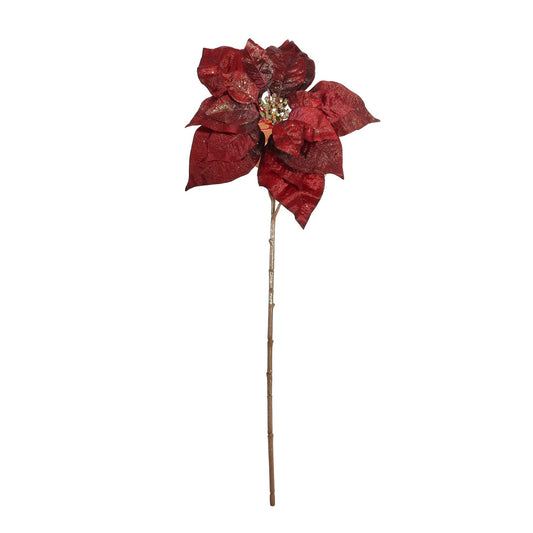 Red &amp; Gold Glitter Poinsettia Stem (49cm)