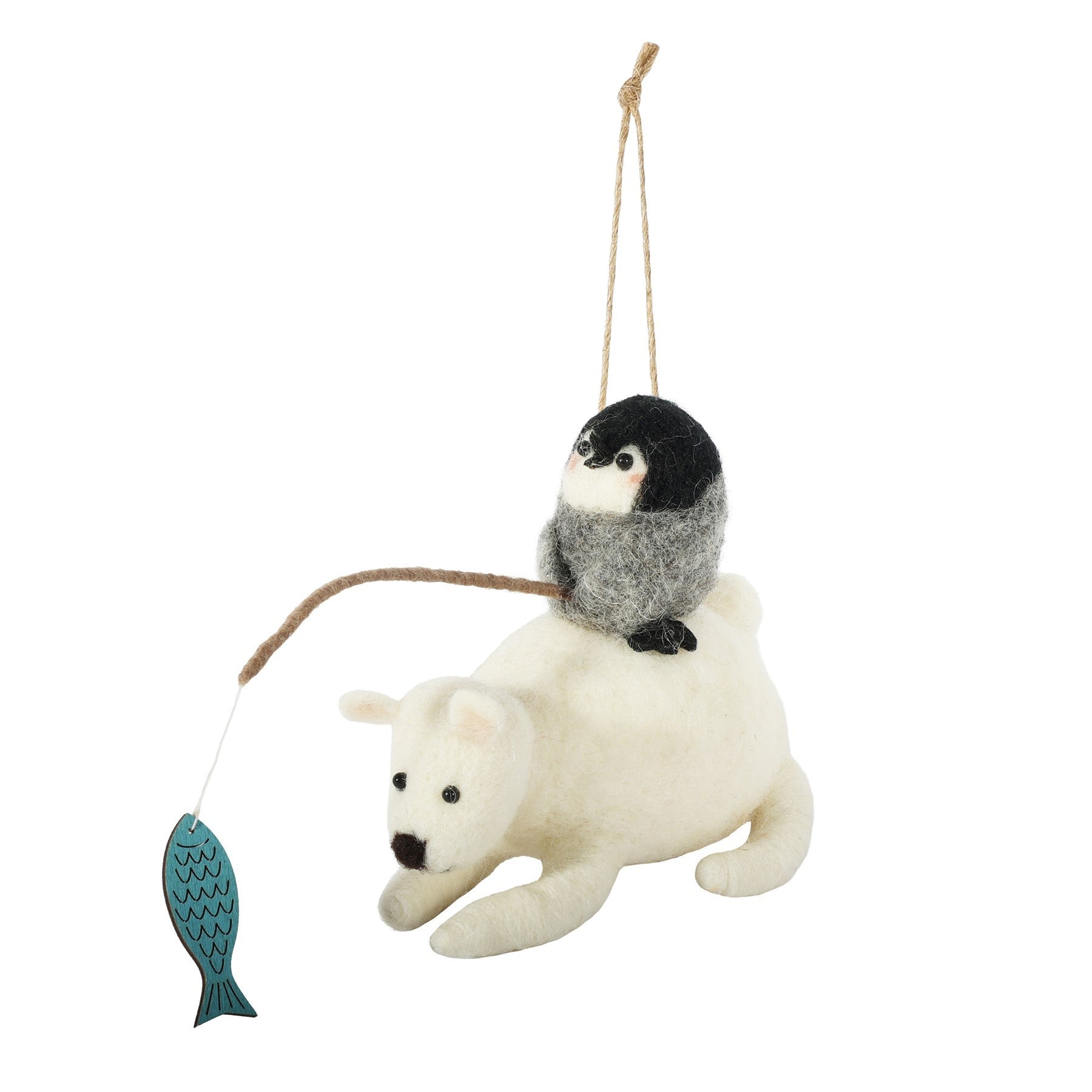 Discover the Felt Polar Bear and Fishing Penguin Hanging Decoration (14cm) at Bristow Direct