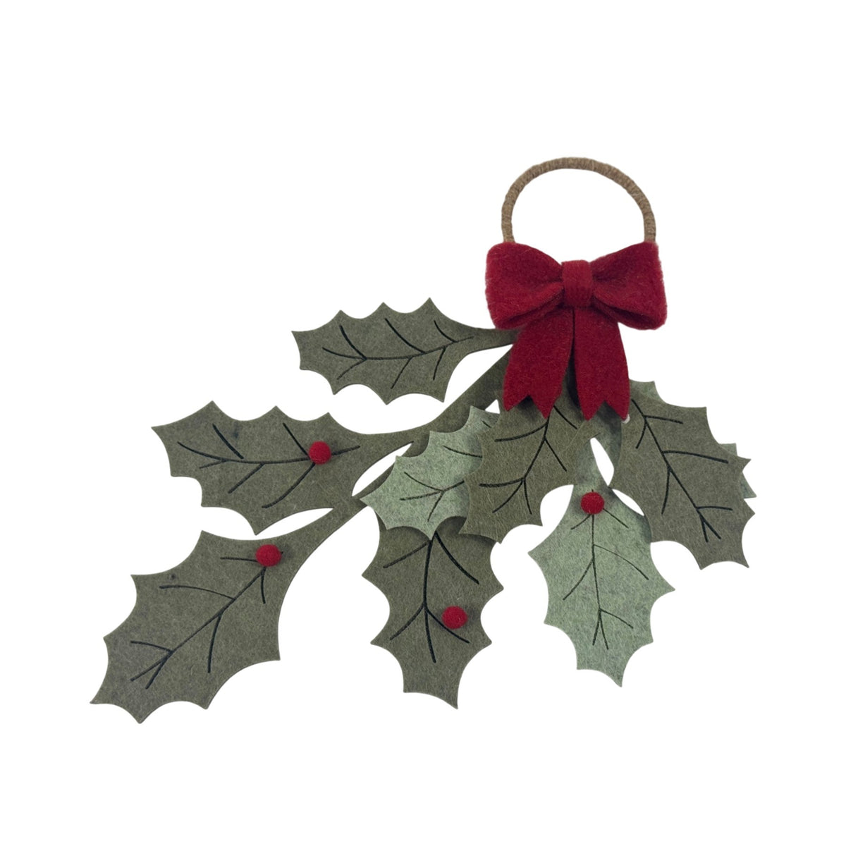 Discover the Felt Holly Leaves with Berries Bow Hanging Decoration (cm) at Bristow Direct