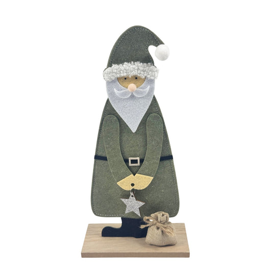 Discover the Sage Green Felt Santa on Wooden Stand (31cm) at Bristow Direct