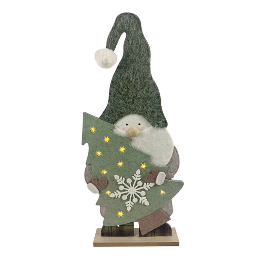 Discover the Sage Green Felt Santa Holding Tree with LED Lights (64cm) at Bristow Direct