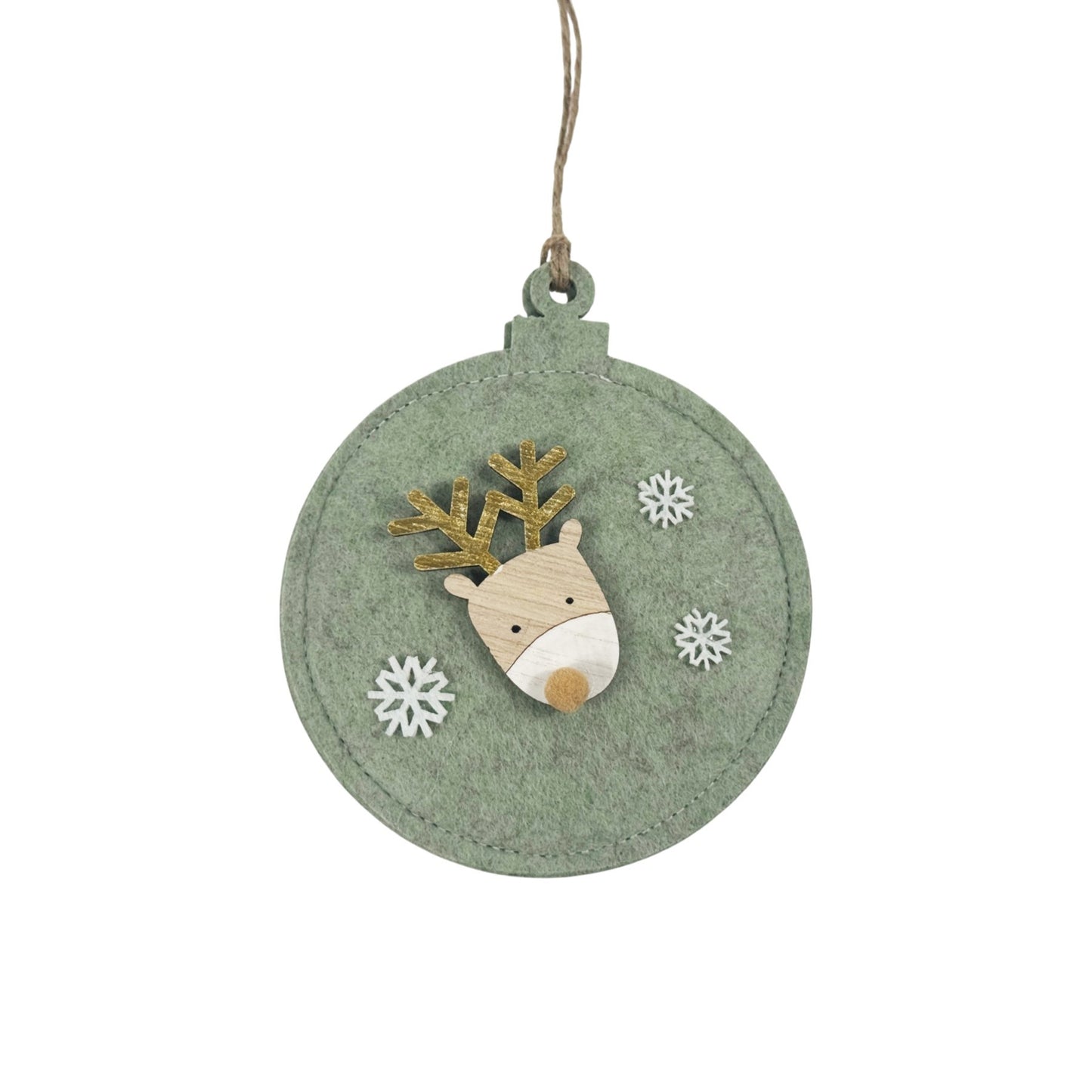 Discover the Sage Green Flat Felt Bauble with Wooden Reindeer at Bristow Direct