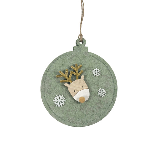 Discover the Sage Green Flat Felt Bauble with Wooden Reindeer at Bristow Direct