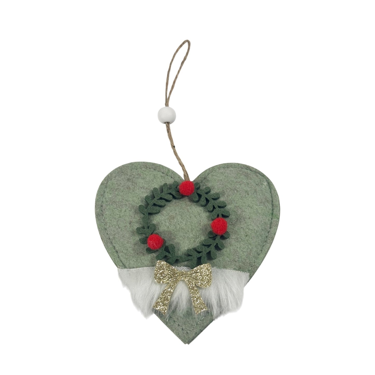 Discover the Sage Green Felt Heart Hanger with Wreath Motif (12cm) at Bristow Direct