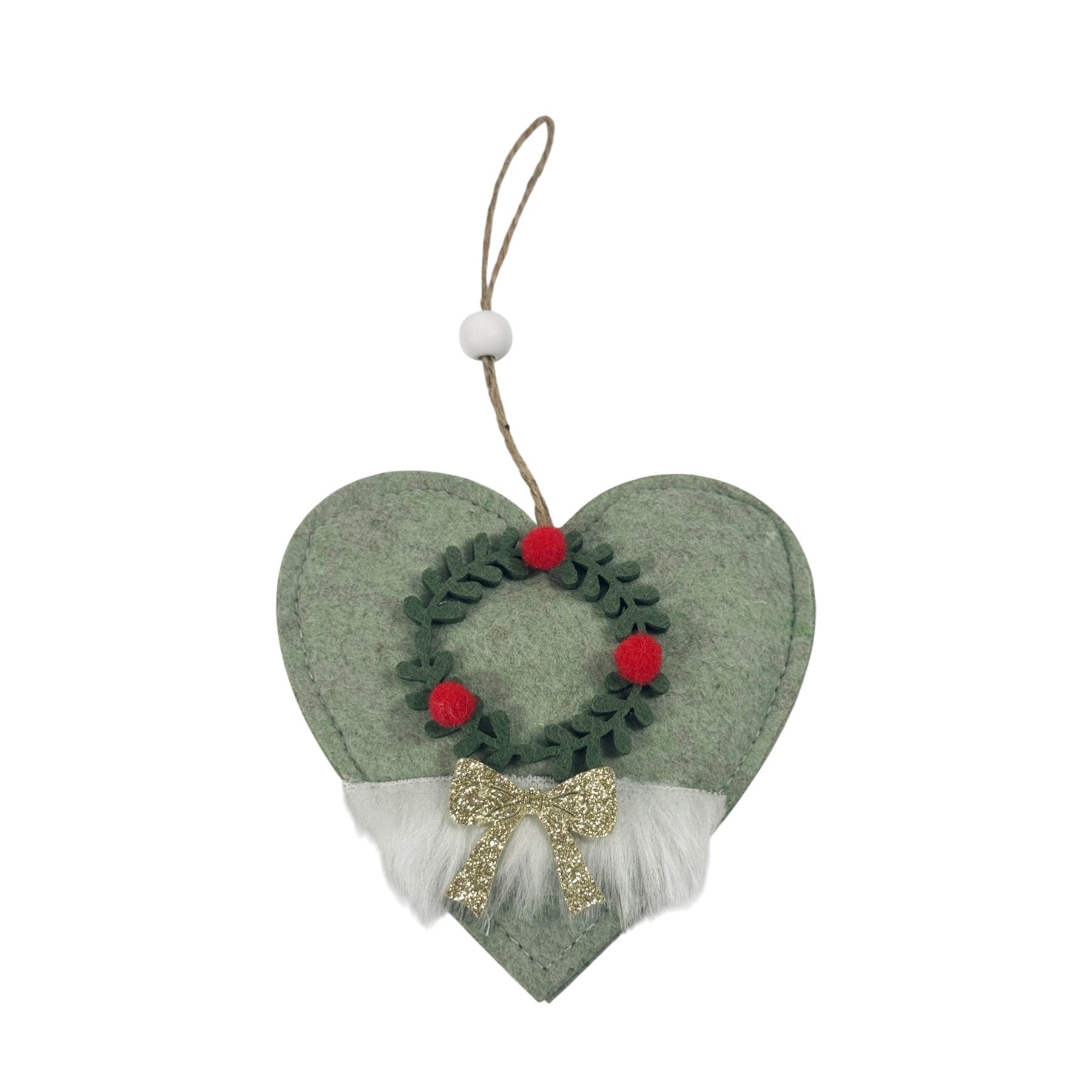 Discover the Sage Green Felt Heart Hanger with Wreath Motif (12cm) at Bristow Direct