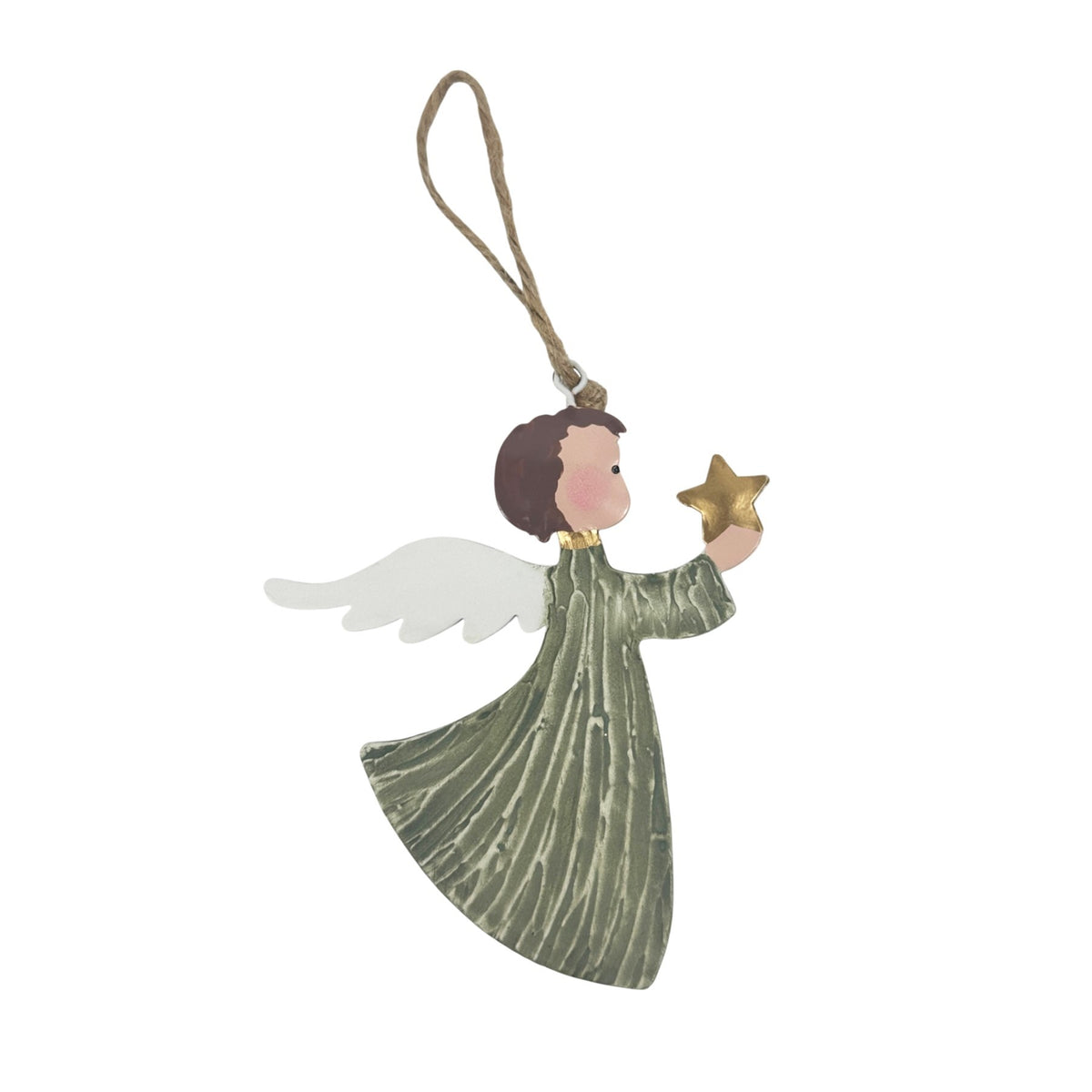 Discover the Sage Green Angel with Star Hanging Decoration (9.5cm) at Bristow Direct