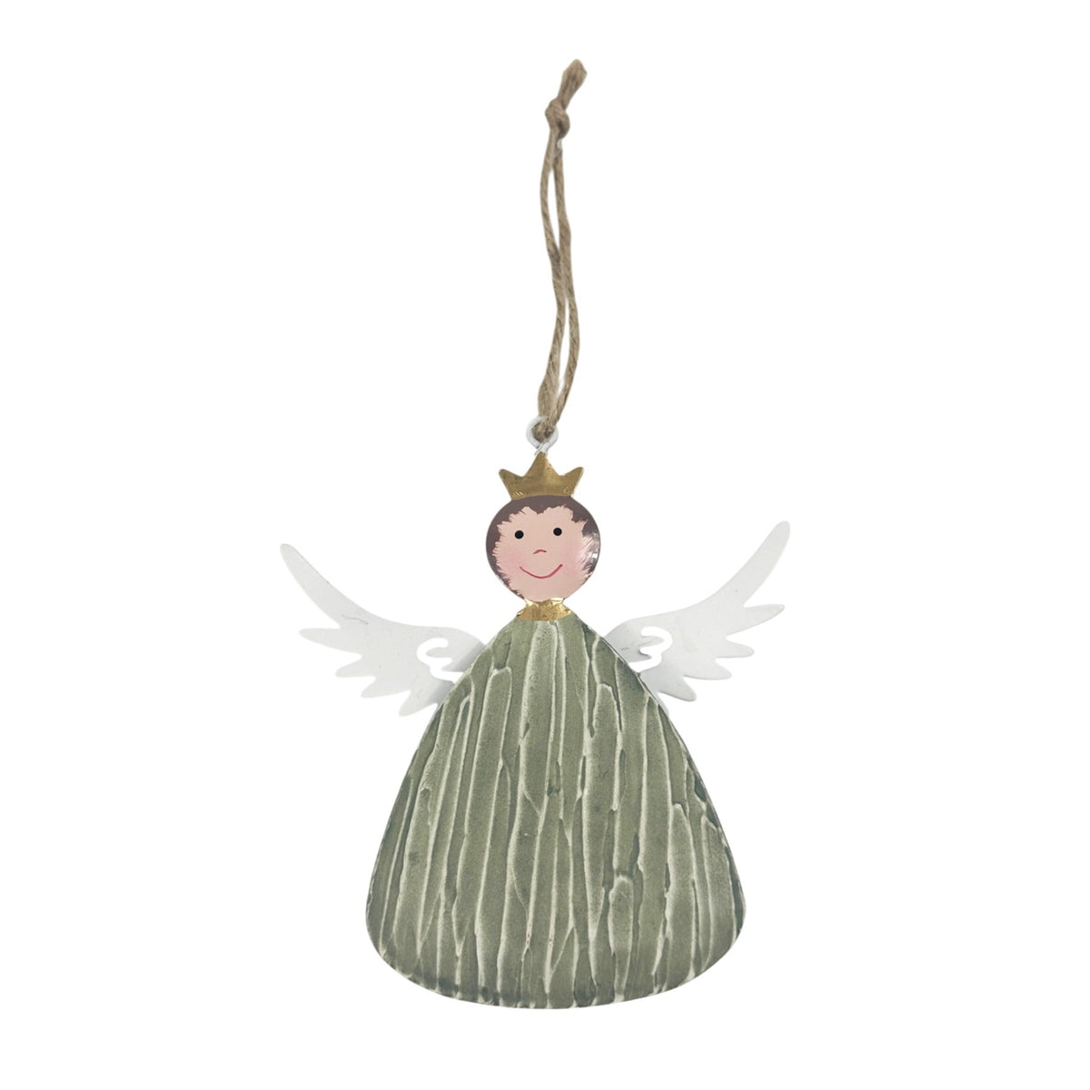 Discover the Sage Green Angel with Crown Hanging Decoration (11cm) at Bristow Direct