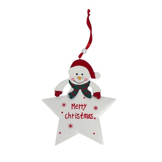 Discover the Merry Christmas Star with Snowman Hanging Decoration (15cm) at Bristow Direct