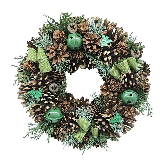 Discover the Green Themed Wreath with Ribbon Bows  Bells Trees (36cm) at Bristow Direct
