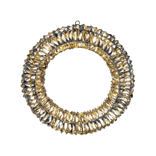 Discover the Shiny Gold Hanging Deco Wreath with Warm White LED Flashing Lights (50cm) at Bristow Direct