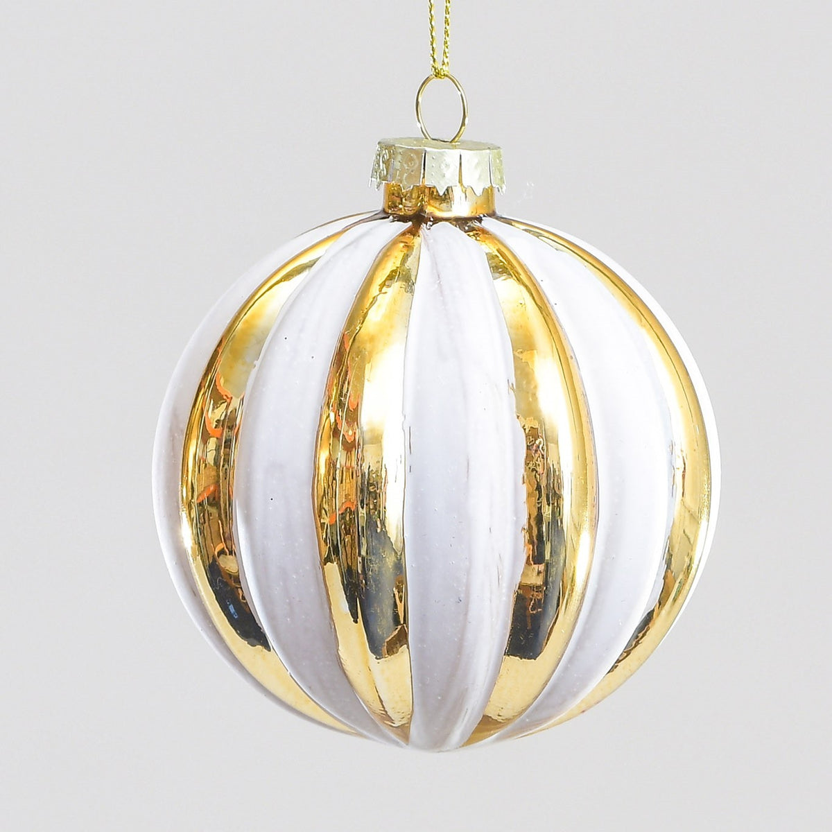 Discover the Gold White Grooved Christmas Bauble (8cm) at Bristow Direct