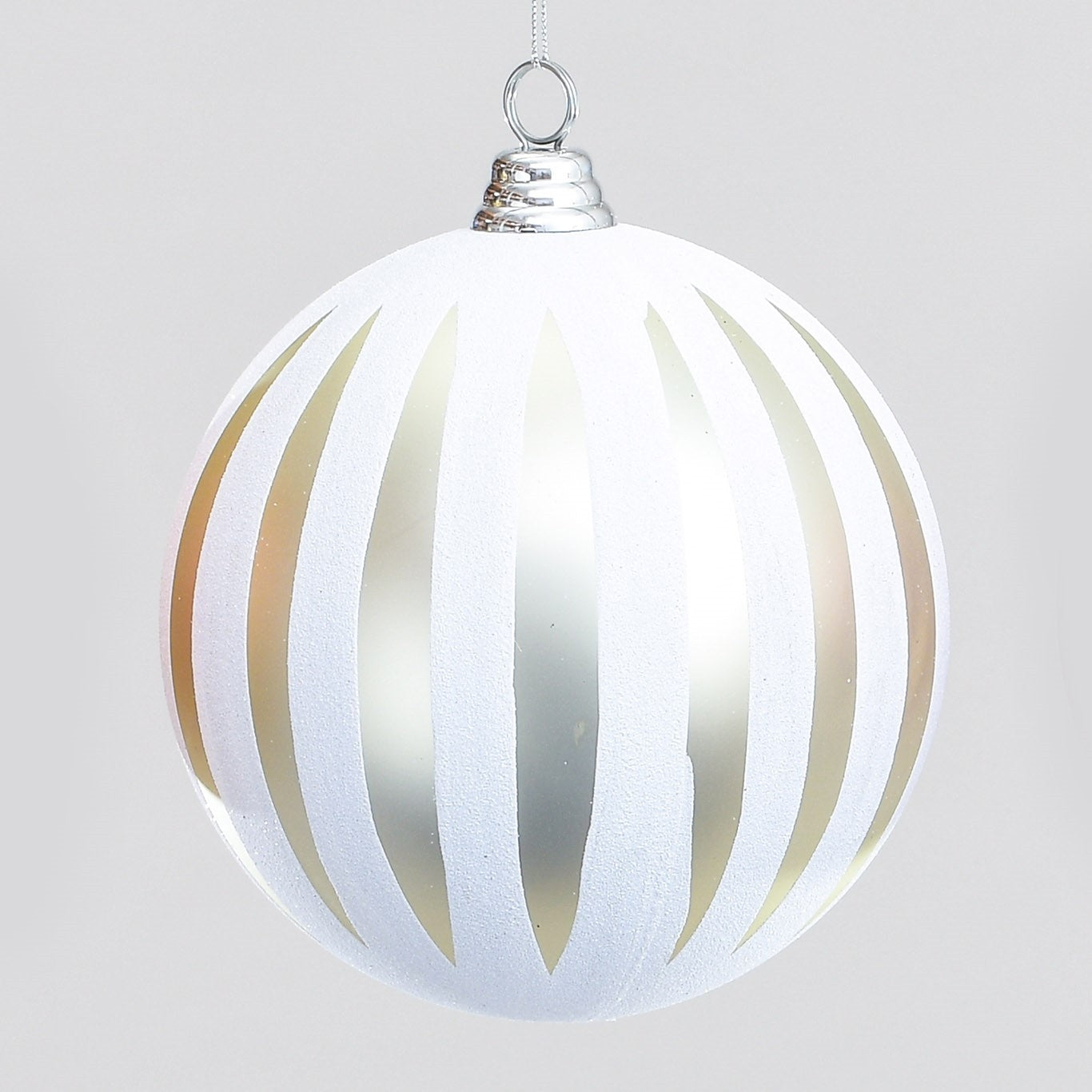 Discover the Champagne White Stripe Christmas Bauble (15cm) at Bristow Direct