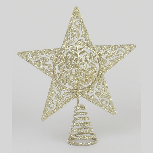 Discover the Gold Glitter Snowflake Tree Topper (20cm) at Bristow Direct