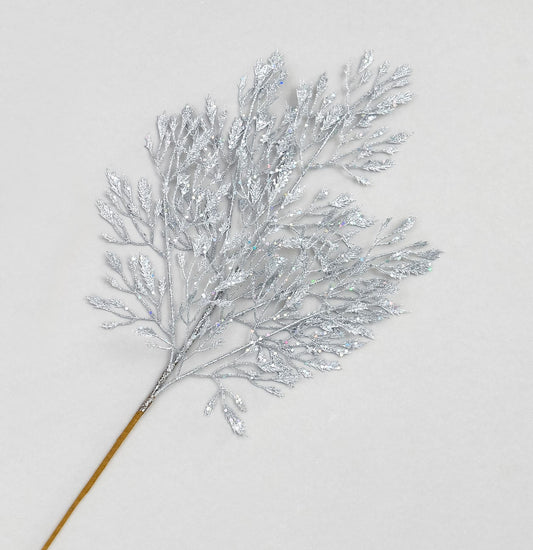 Discover the Silver Glitter Winter Leaf Spray (66cm) at Bristow Direct