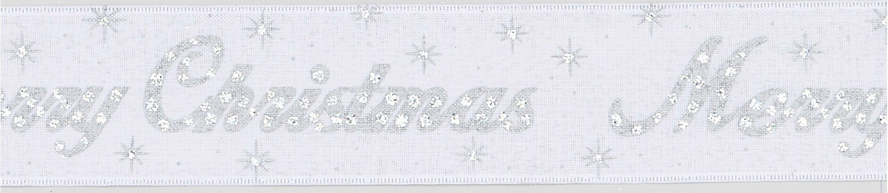 Discover the White Silver Merry Christmas Repeating Script Ribbon (63mm x 9.1m) at Bristow Direct