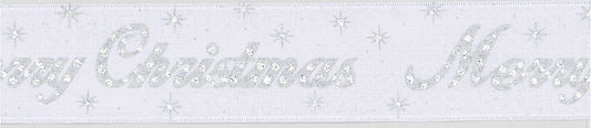 Discover the White Silver Merry Christmas Repeating Script Ribbon (63mm x 9.1m) at Bristow Direct