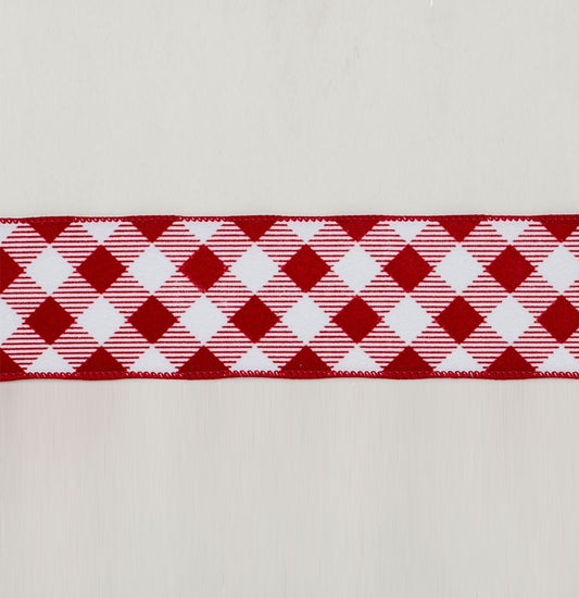 Discover the Red Diagonal Gingham Check Ribbon (63mm x 9.1m) at Bristow Direct