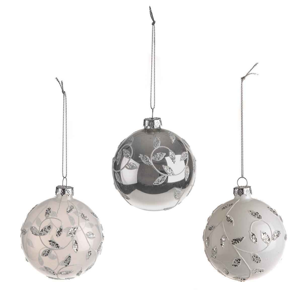 Discover the Silver White Glitter Leaf Bauble (Assorted)  at Bristow Direct