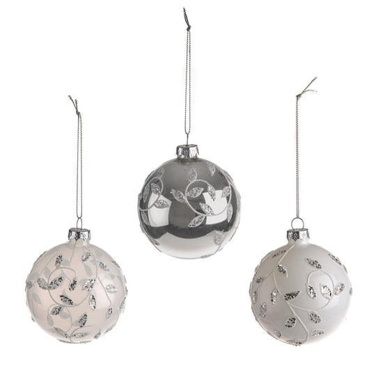 Discover the Silver White Glitter Leaf Bauble (Assorted)  at Bristow Direct