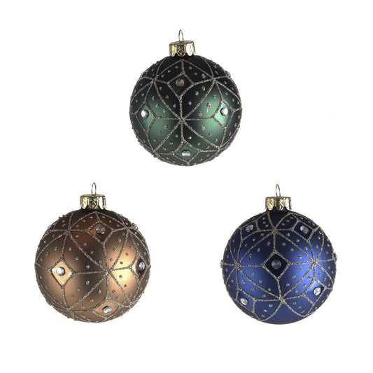 Discover the Glass Bauble with Textured Pattern Teal Blue Gold (8cm) (Assorted Designs) at Bristow Direct